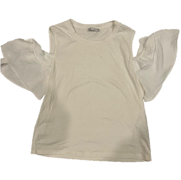 ZARA open shoulder white tee - Picture 1 of 3